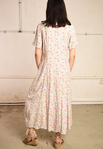 90's retro floral Paris chic festival midi tea dress