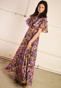 70's retro floral Boho Paris chic festival maxi dress