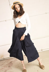 90's retro navy blue Paris chic minimalist palazzo trousers