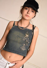 Y2K retro denim embroidered blouse crop top