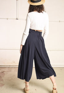 90's retro navy blue Paris chic minimalist palazzo trousers