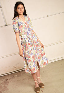 90's retro floral Paris chic festival midi tea dress