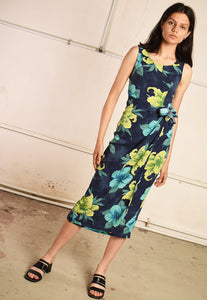 90's retro floral wrap up midi dress