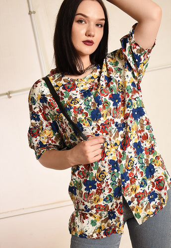 90's retro floral Paris chic festival blouse shirt top