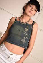 Y2K retro denim embroidered blouse crop top
