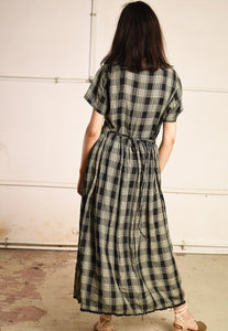 90's retro tartan checked Paris chic minimalist midi dress