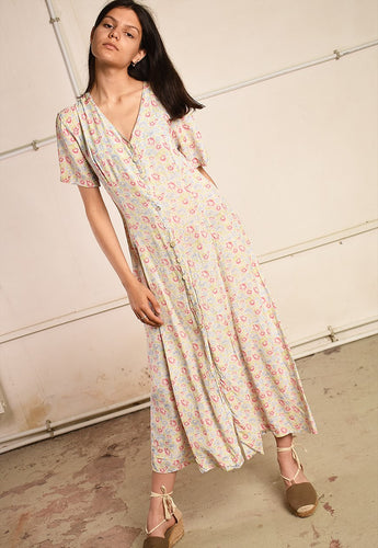 90's retro floral Paris chic festival midi tea dress