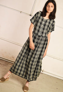 90's retro tartan checked Paris chic minimalist midi dress