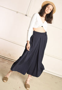 90's retro navy blue Paris chic minimalist palazzo trousers